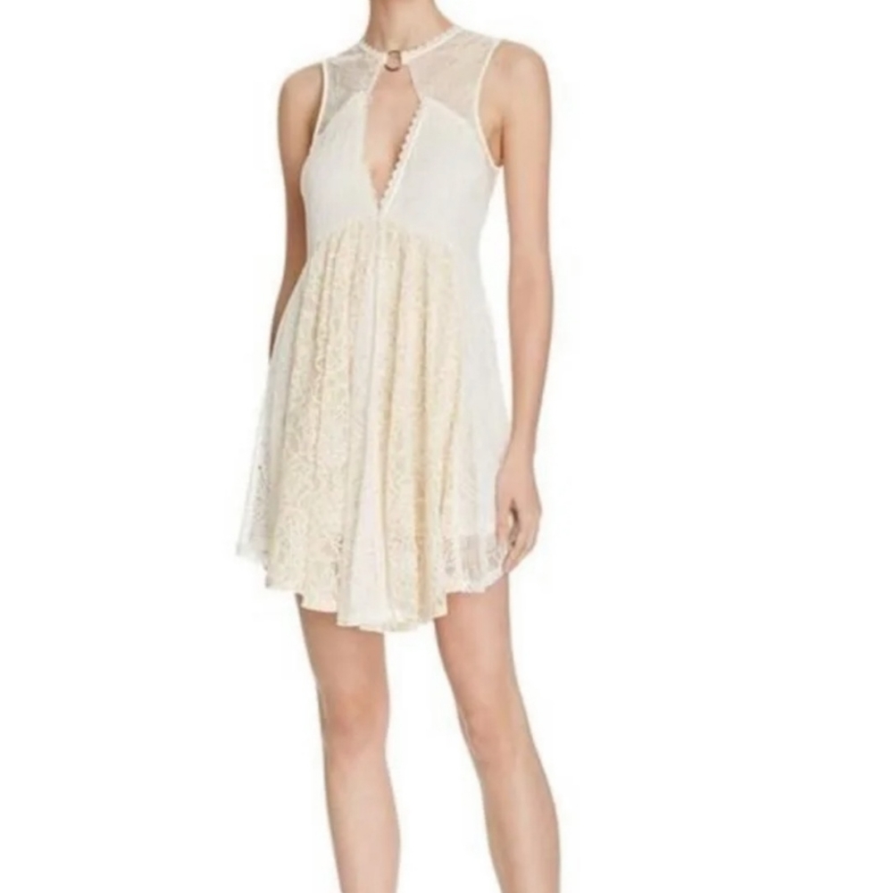 Free People Dont You Dare Lace Trim Mini Dress, Sz S